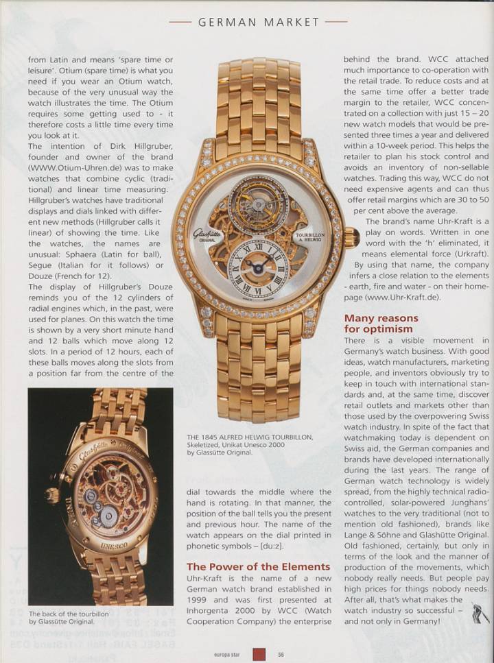 Europa Star 2/2001: Se abre un nuevo milenio para Glashütte Original, un fabricante que ha sobrevivido a muchos trastornos geopolíticos.