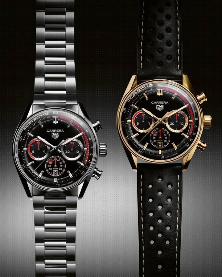 Los nuevos modelos TAG Heuer Carrera Chronosprint x Porsche Rallye de edición limitada incorporan el calibre TH20-08, cuyo módulo de cronógrafo es exclusivo de su colaboración con Porsche: al añadir dos engranajes en forma de caracol, el segundero central acelera durante los primeros 15 segundos de cada minuto y luego desacelera durante los sesenta segundos restantes. Estos nuevos modelos se inspiran en los históricos cronómetros de salpicadero Heuer, que desempeñaron un papel clave en las victorias de los bólidos en el Rally de Montecarlo.