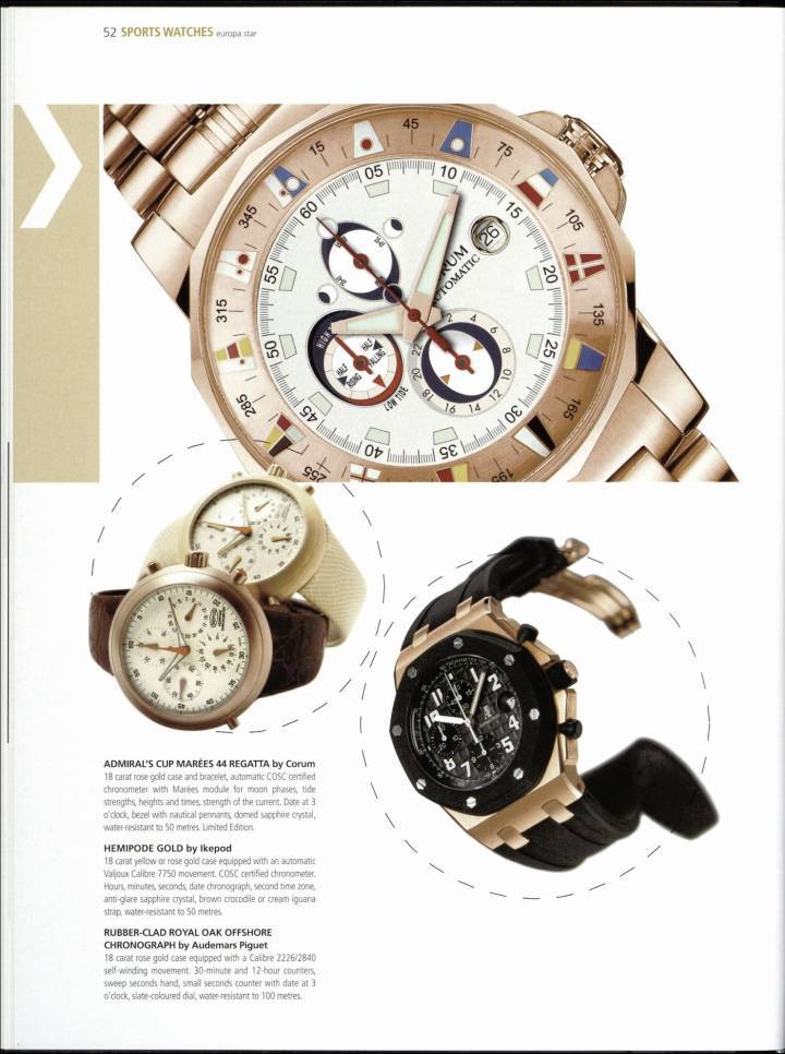 El Royal Oak Offshore Chronograph 2003 revestido de caucho ejemplifica los materiales contrastantes de la línea de modelos. El bisel de caucho y la correa a juego contrastan con la caja de oro rosa, combinando deporte y estilo.