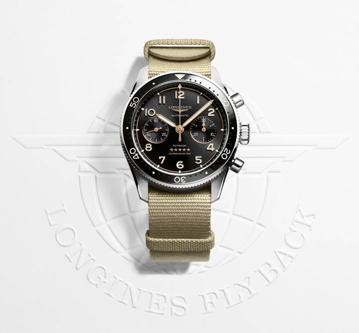 Beyond its signature complication, the Longines Spirit Flyback is also distinguished by its refined aesthetics and particularly meticulous finishes, which range between satin, matt, polished and engraved details. The 42 mm steel model features a bi-directional bezel enhanced by a coloured ceramic insert with luminescent markers. It is available with a black or blue sunray dial. 