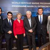 Clive Owen, amigo de Jaeger-LeCoutlre, Jérôme Lambert, CEO de Jaeger-LeCoultre, Irina Bokova, Directora General de la UNESCO; el director de cine Francés Jacques Perrin; Stephen Dunbar-Johnson, Presidente del International Herald Tribune y Nic Vandermarliere, Representante de Flanders para la UNESCO