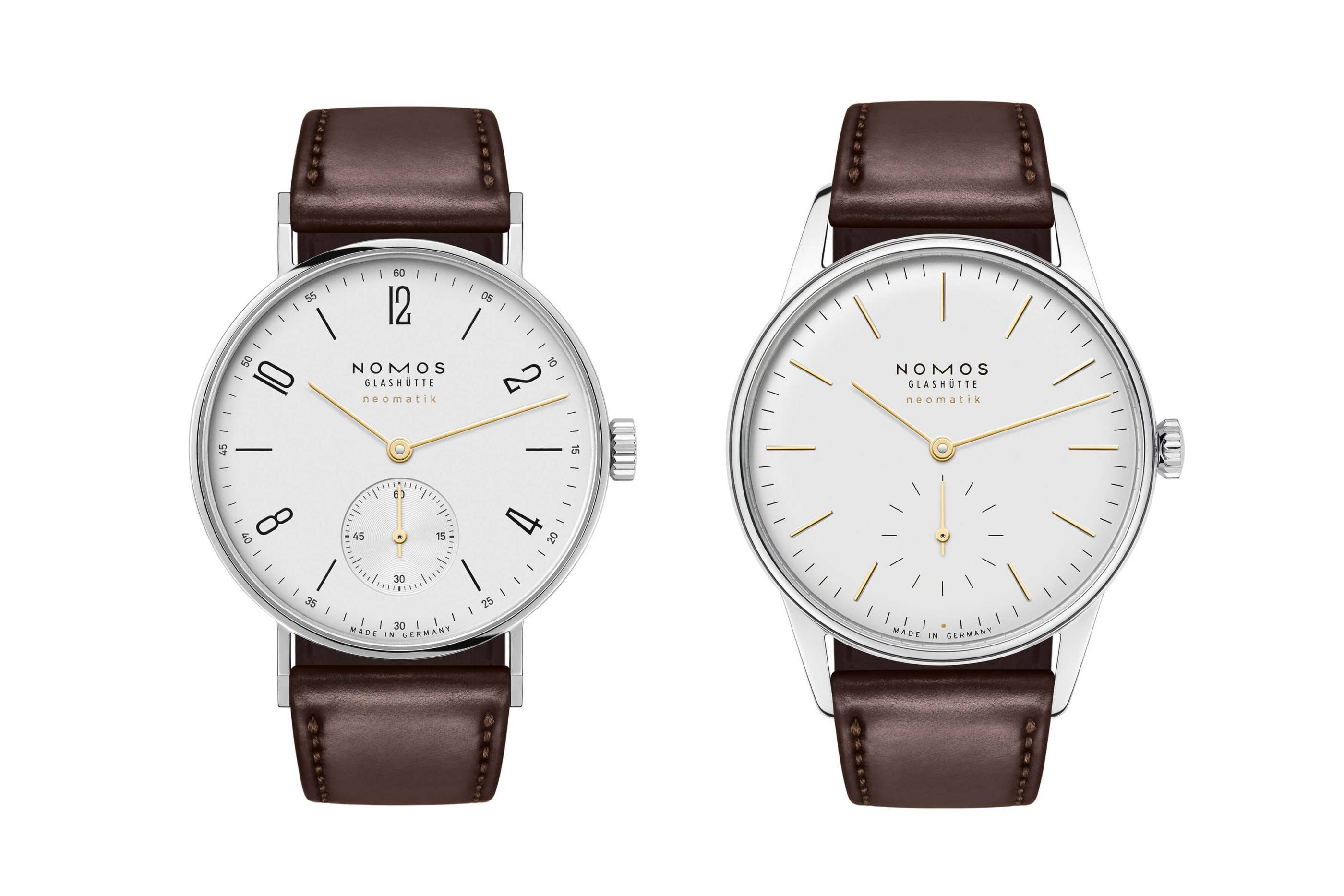 Nomos Orion neomatik doré y Tangente neomatik doré