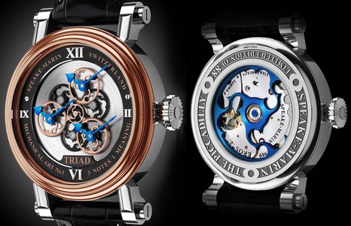 Frontal y reverso del reloj Triad de Speake-Marin.