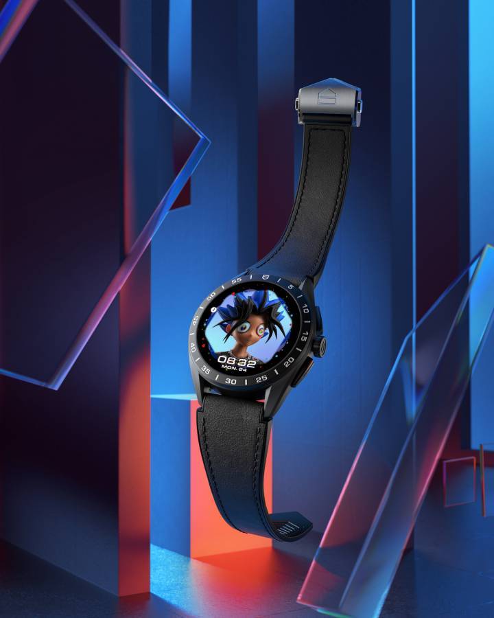  La última actualización del reloj inteligente TAG Heuer Connected Calibre E4 tiene un visor de lentes adicional para que los usuarios muestren sus obras de arte NFT en sus muñecas.