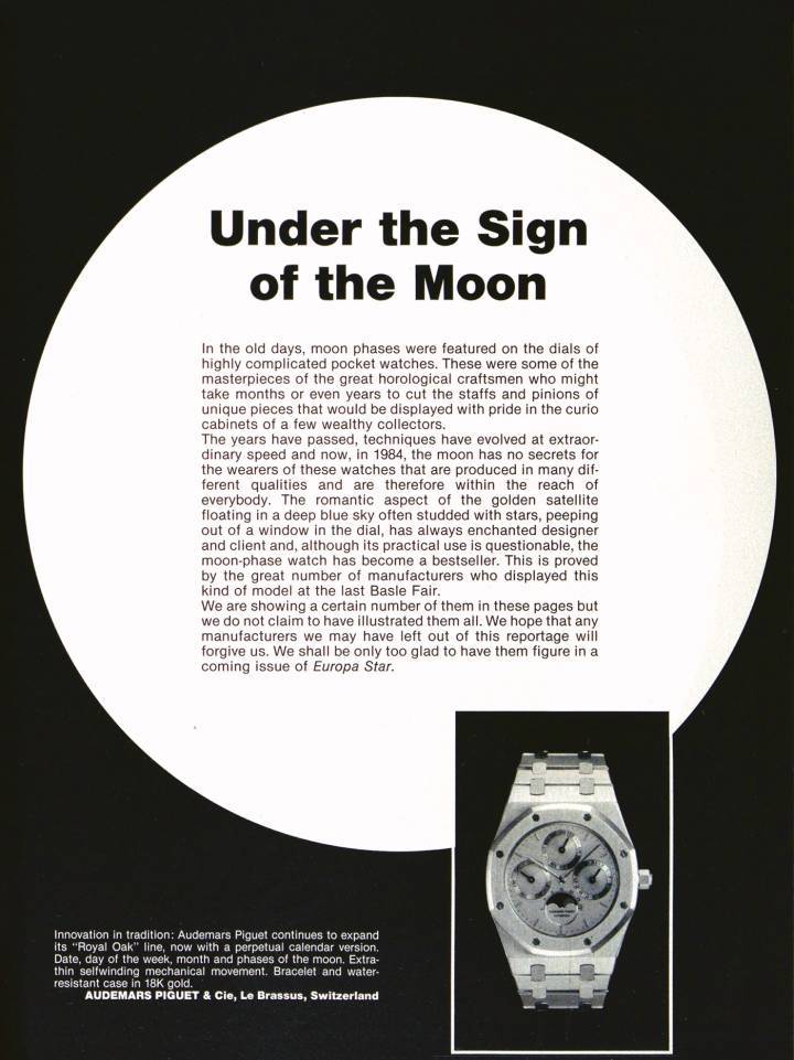 El Royal Oak Calendario Perpetuo 25554 apareció en la portada de un artículo de Europa Star de 1984 sobre relojes con calendario. ©Archivos de Europa Star