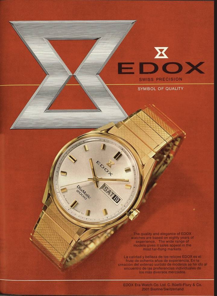 Un anuncio de Edox en una edición de 1966 de Europa Star.