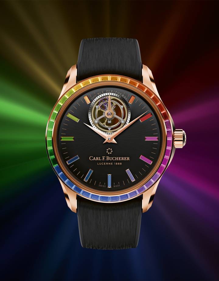 Carl F. Bucherer revela su lado desinhibido con una cascada de color en el Manero Tourbillon Double Peripheral Paradise, y le da al Manero Peripheral un cambio de imagen más ligero y brillante.