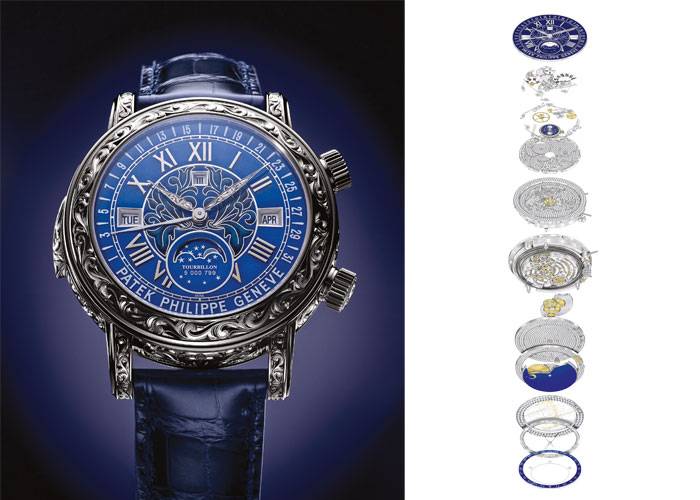 El Patek Philippe referencia 6002 Sky Moon Tourbillon es tan complicado por dentro como por fuera.