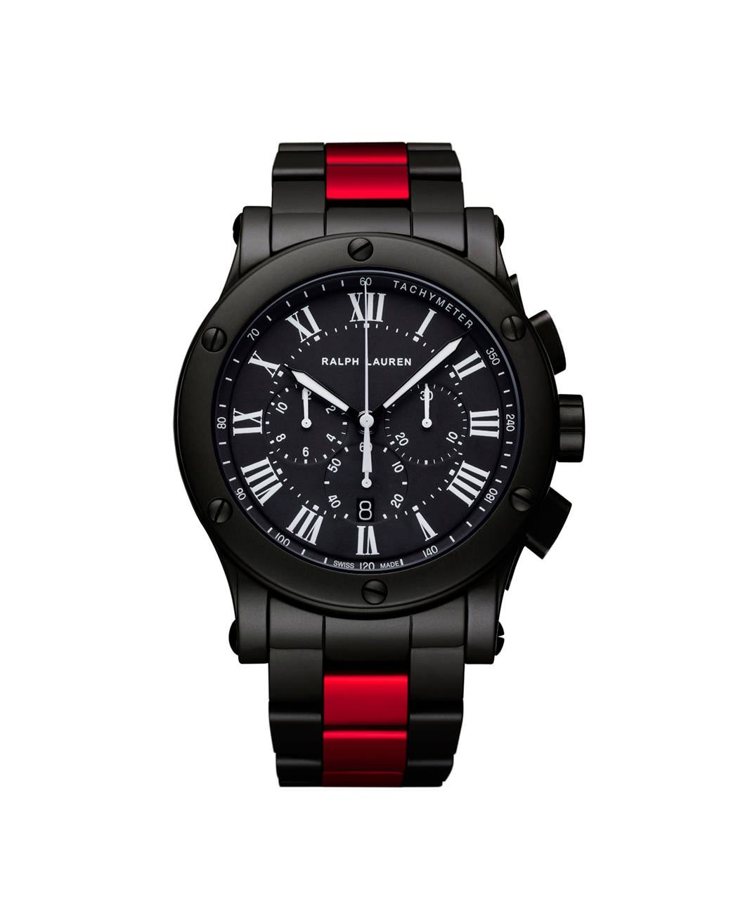 SPORTING (Modelo Cronógrafo - Cerámica Negra Mate con Correa Rojo Racing) de Ralph Lauren