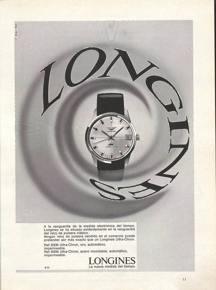 Equipado con el nuevo Calibre L430 de alta frecuencia, el Ultra Chron de 1966 es el primer reloj de pulsera con un movimiento automático que late a 36.000 alternancias por hora. Tiene una reserva de marcha de 42 horas. Se enfrenta al Accutron de Bulova, con la misma precisión de 1 minuto al mes.