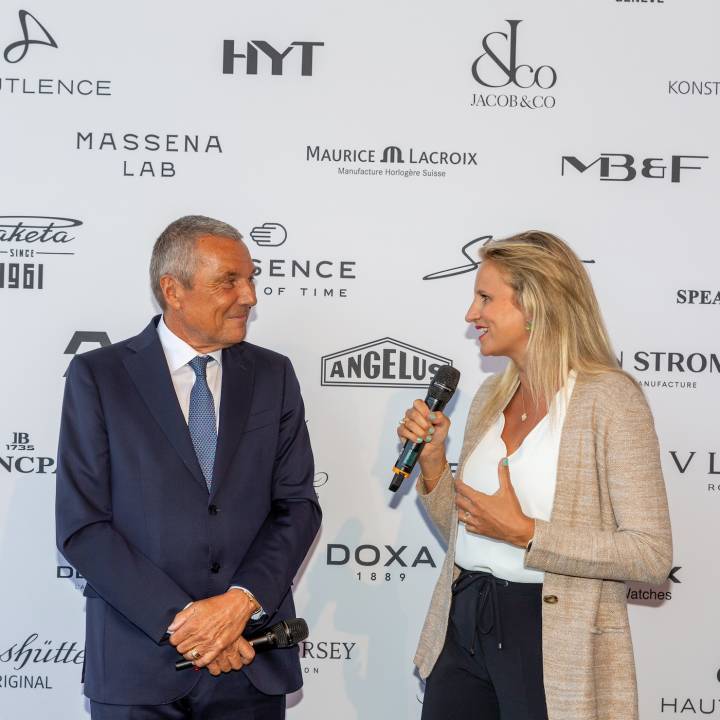 Jean-Christophe Babin con la consejera de Estado de Ginebra Delphine Bachmann en Geneva Watch Days