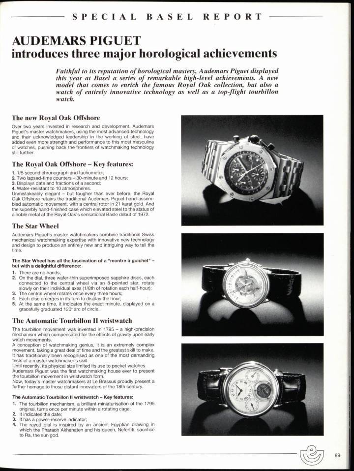 Un informe de seguimiento en el próximo número llama la atención sobre “el más masculino de los relojes”, al tiempo que destaca la inconfundible elegancia y el acabado artesanal digno de un Audemars Piguet. La carcasa interior antimagnética se pasó por alto en el comunicado de prensa inicial y, por lo tanto, no se mencionó aquí.