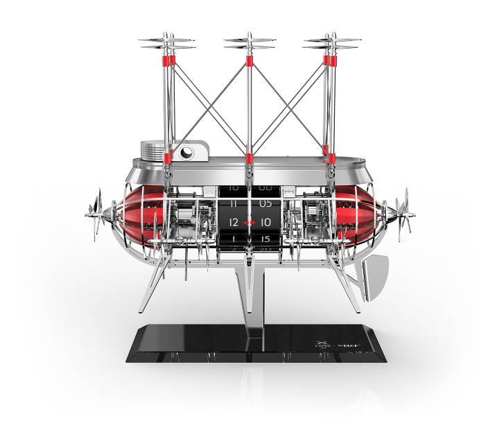 ...pero es más conocido por sus esculturas del tiempo contemporáneas, que ha revitalizado mediante colaboraciones. El Albatros es un ejemplo. Una de las quince creaciones conjuntas con MB&F a lo largo de una década, cuenta con un total de 1520 componentes, da las horas y las medias horas e incorpora un autómata cuyos 16 pares de hélices se ponen en marcha cada hora.