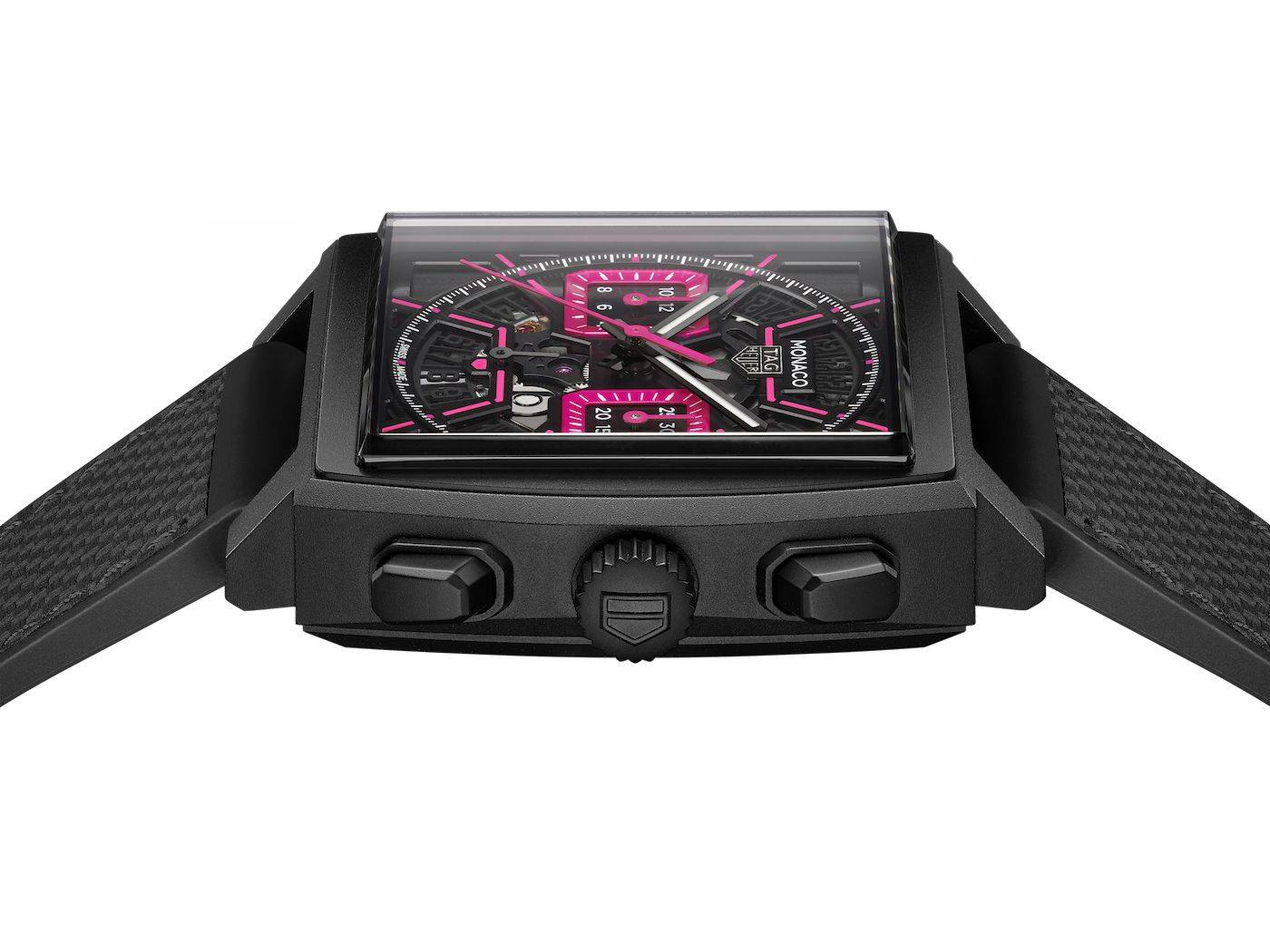 Cronógrafo TAG Heuer Monaco con esfera esqueletizada rosa