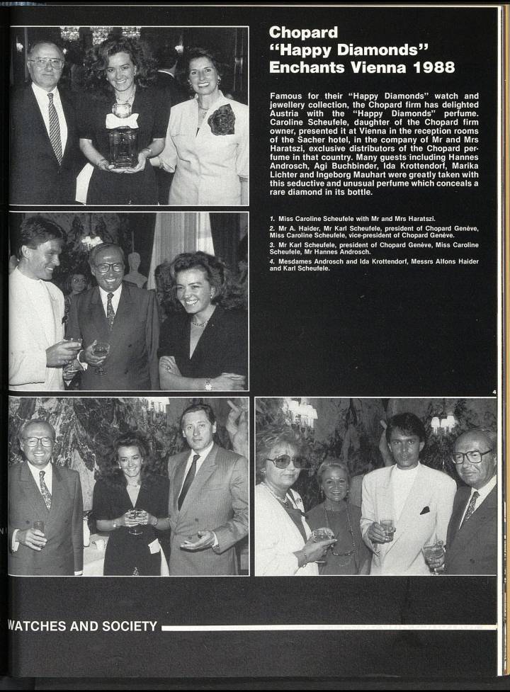 Celebrando la colección Happy Diamonds, que también estuvo disponible como perfume, en Viena, en 1988.
