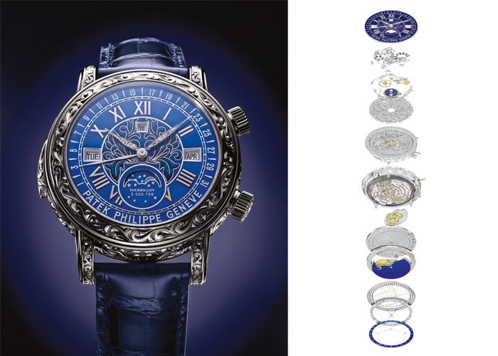 El Patek Philippe referencia 6002 Sky Moon Tourbillon es tan complicado por dentro como por fuera.