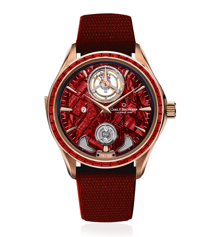 Symphony, el reloj más complicado jamás creado por Carl F. Bucherer. No solo tiene un sistema de cuerda periférica y un tourbillon flotante suspendido en la periferia, sino que también cuenta con una repetición de minutos con un regulador montado en la periferia.