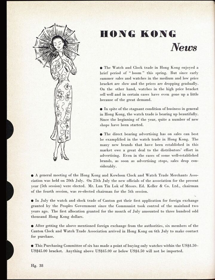 En la década de 1950, Hong Kong se estableció como un bastión comercial para la venta de relojes en el Lejano Oriente y la China Continental.