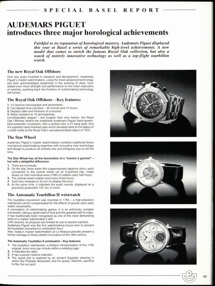 Un informe de seguimiento en el próximo número llama la atención sobre “el más masculino de los relojes”, al tiempo que destaca la inconfundible elegancia y el acabado artesanal digno de un Audemars Piguet. La carcasa interior antimagnética se pasó por alto en el comunicado de prensa inicial y, por lo tanto, no se mencionó aquí.