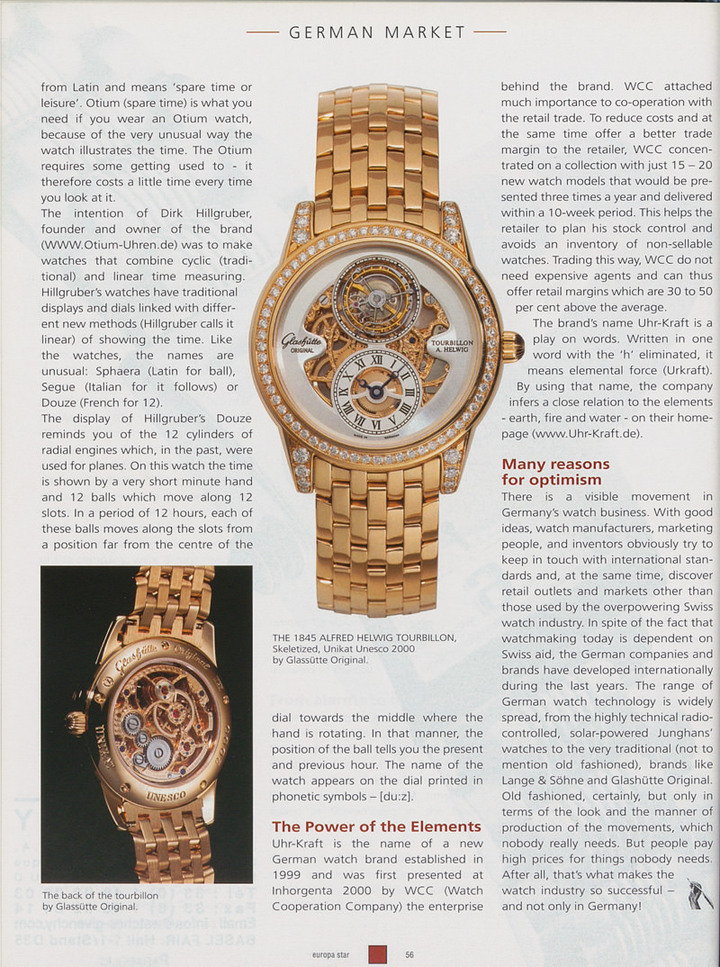 Europa Star 2/2001: Se abre un nuevo milenio para Glashütte Original, un fabricante que ha sobrevivido a muchos trastornos geopolíticos.
